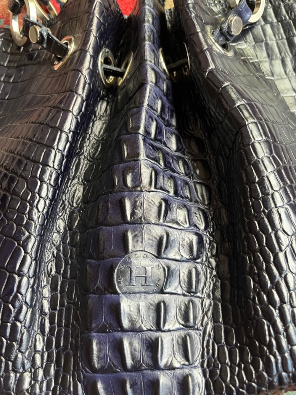 Holden handmade leather tote, Ireland, purple croc - Picture 2 of 7